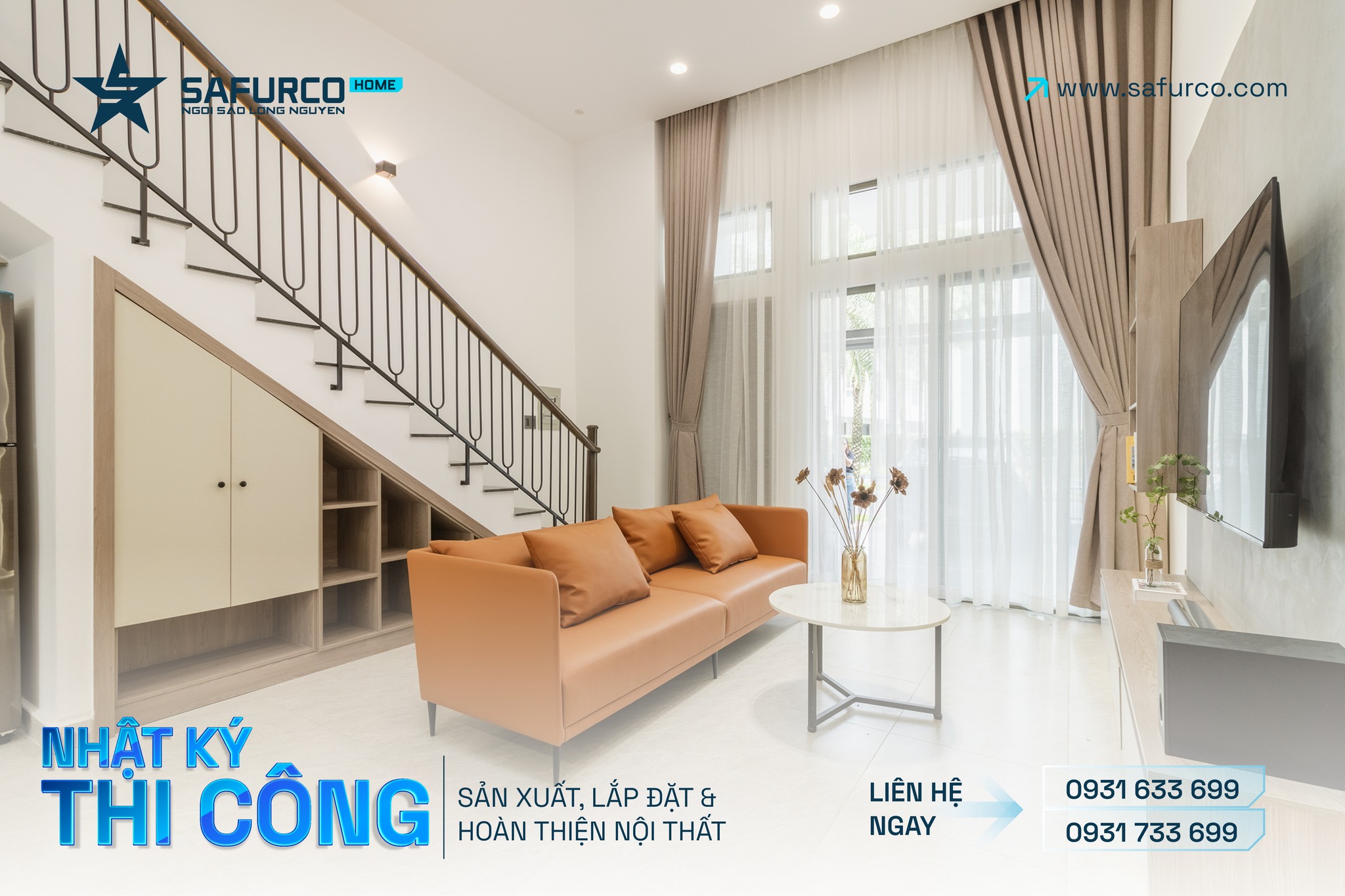 Thiết kế nội thất nhà nhỏ với màu sáng và không gian mở hiện đại