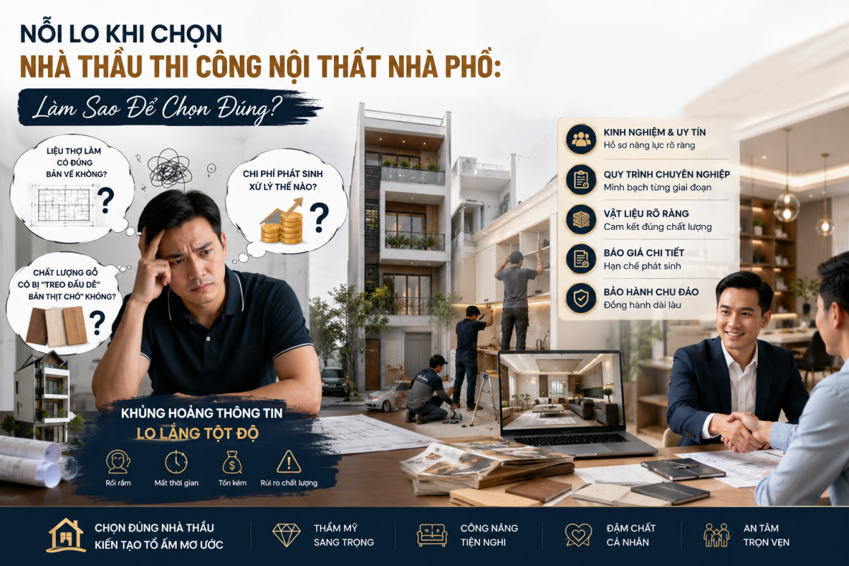 Nỗi Lo Khi Chọn Nhà Thầu Thi Công Nội Thất Nhà Phố